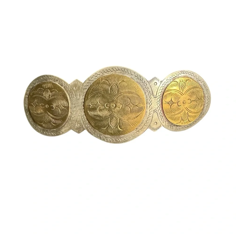 Vintage Boho Hair Clip Large Barrette Mixed Metal Brass‎ Silver Western Cowgirl